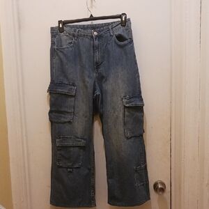 Divided Blue Wide Leg Cargo Jeans